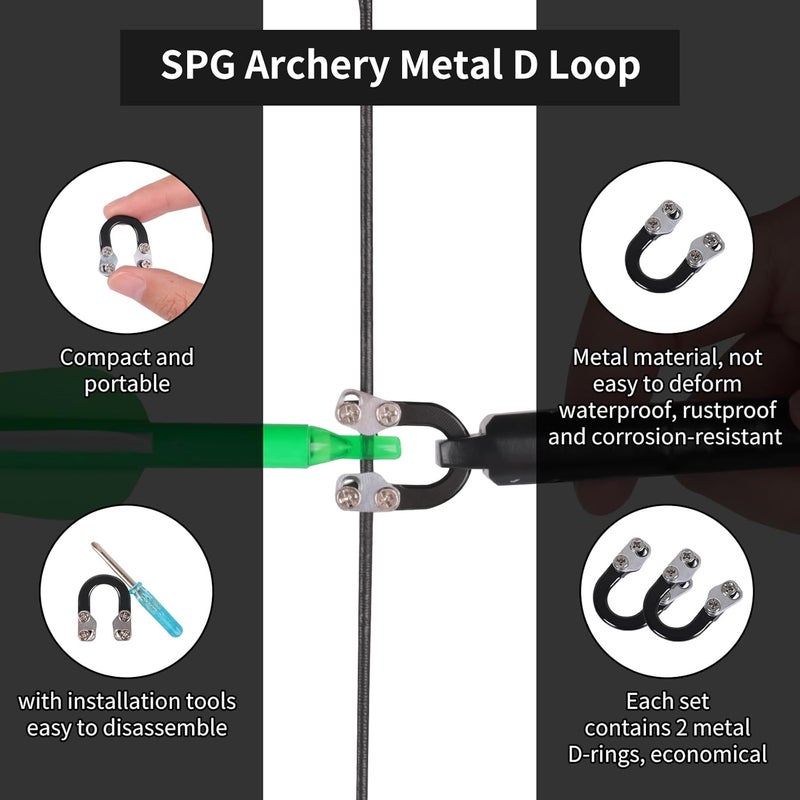 SP.G 2 Sets Archery D Loop, Archery Metal D Loop for Compound Bow Release Nocking Loop with Screwdrivers Mounted on Bowstring Screw Reinforcement Compound Bow Accessories Hunting - Image 5
